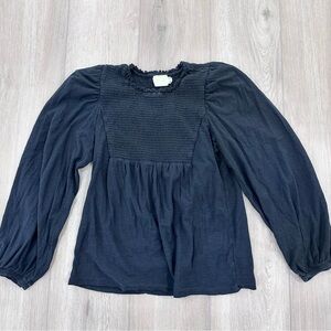 Nation LTD long sleeve smocked Pima cotton T shirt black XS